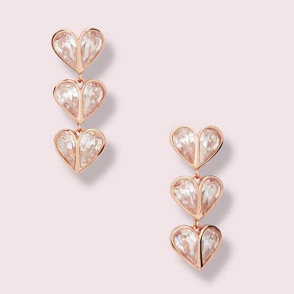 ⛔️ SOLD Kate Spade Rose Gold Crystal Rock Solid Stone Heart Drop Earrings